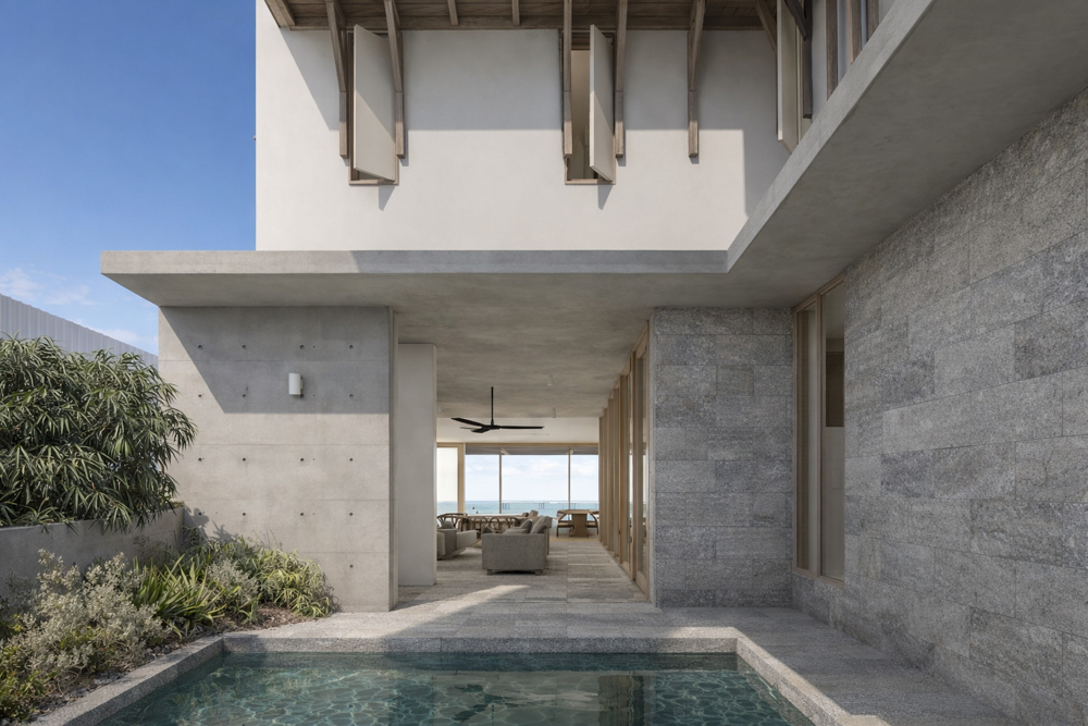 The first design challenge was to provide good sun and wind protection for the house, without obstructing views. 