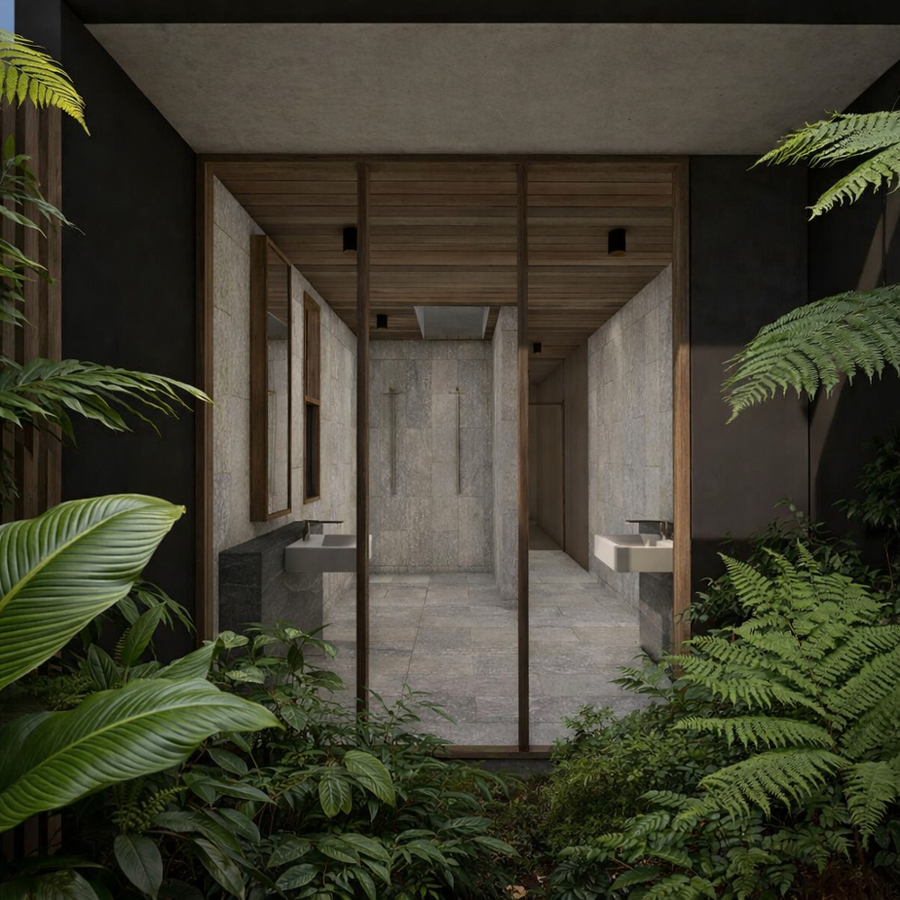 Our solution was to cantilever the house out<br />
over the steep slope, so it felt like you were<br />
floating above the landscape.